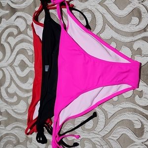 Lot of 3 of string bikini bottoms only size medium  red, black and hot pink
